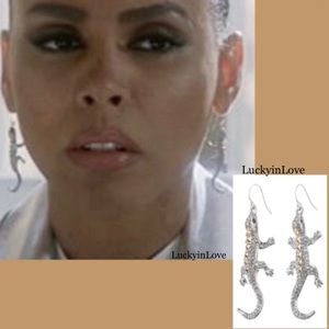 ALEXIS BITTAR • NEW Silver Gold Lizard Reptile Ruby Crystal Eyes Drop Earrings